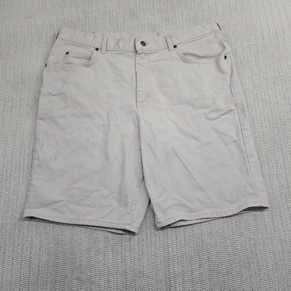 Vintage Lee Shorts Jorts Mens 40 Beige Denim USA Union Made Relaxed Fit 80s 90s